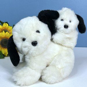 VERY RARE‎ Vintage Flomo Mother & Baby Puppy Dogs 9" Plush Stuffed Animal Toy